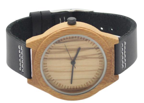 Zebra Dial Modern Wood Watches With Black Leather Strap For Gentlemen