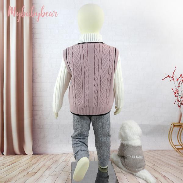 OEM Customized Kids Autumn Winter Children Patch Buttons V-neck Knitted Cardigan Sweater Boys Girls Vest