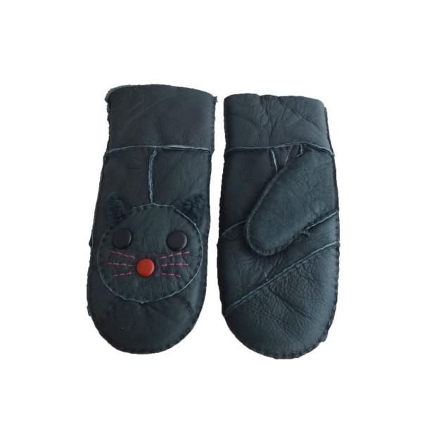 Fashion Cute Sheepskin Girls Leather Gloves , Womens Winter Mittens Classic Style