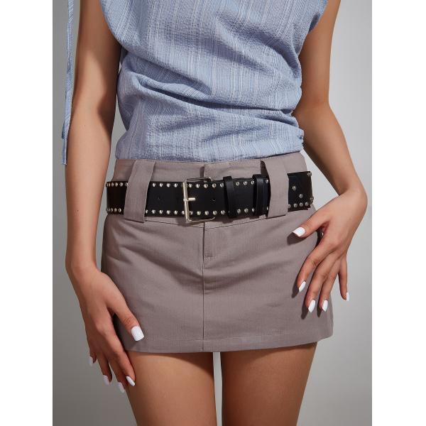 Wide Belt Western Rivet Trend Fashion Punk Belt with Iron Buckle and Pin Fastening