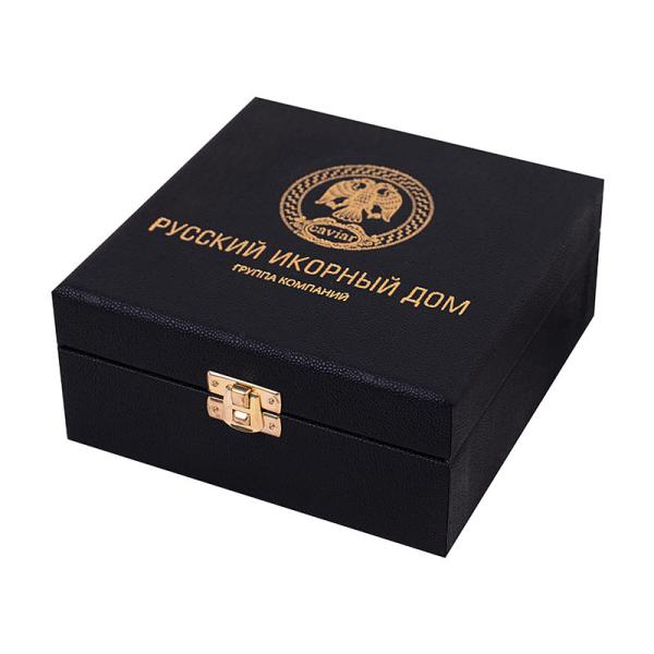 Luxury MDF Leather Cardboard Caviar Gift Box Packaging With Foam Insert