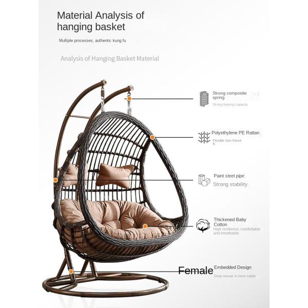 Rattan Furniture Garden Hanging Egg Swing Chair 2 Person With Q195 Carbon Steel Frame