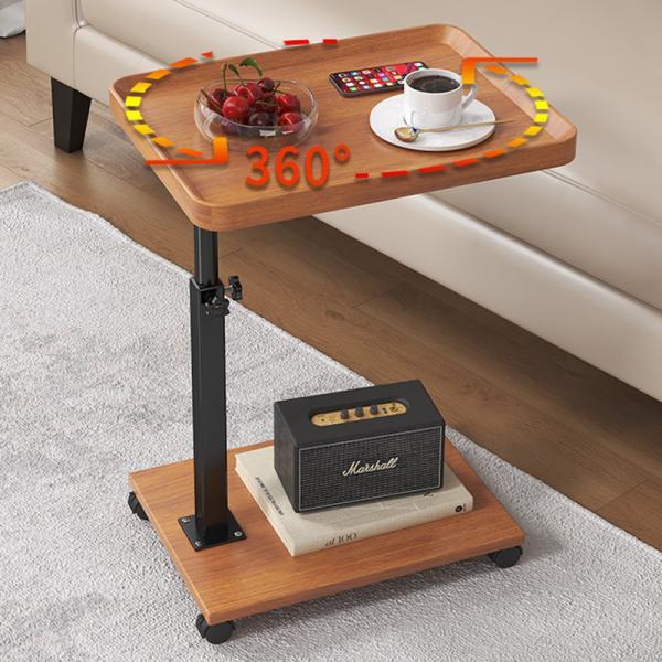 Living Room C-Shaped Snack Table Sofa Side Table with Wheels Adjustable Height Linen Liner Material