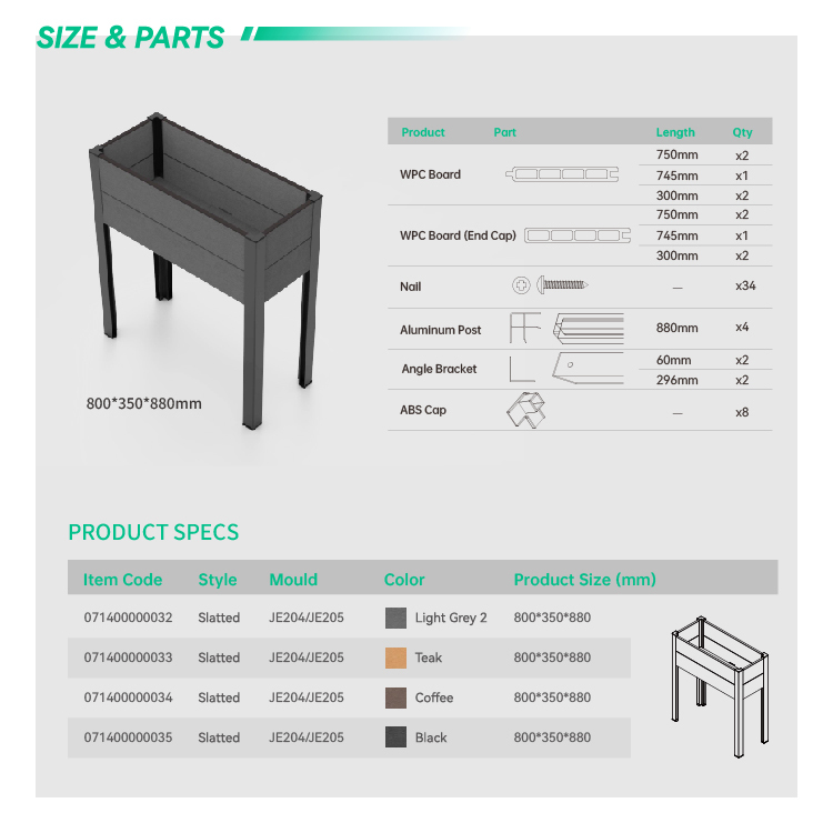 Moisture Resistant Interlocking WPC Raised Planter Box Garden bed for Vegetable and Flower Gardens