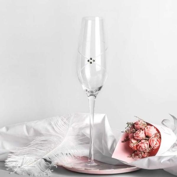 Diamond Decoration Custom Personalized Clear Champagne Flutes Glass Gifts