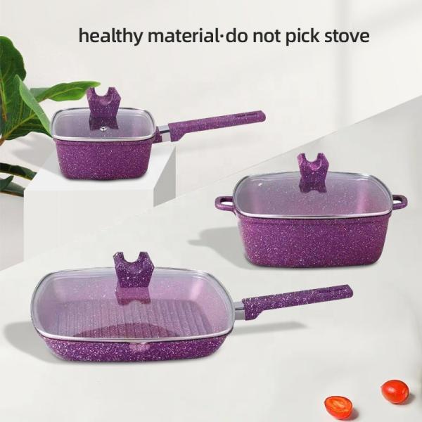 Kitchen Aluminum Cookware Set  Maifan Stone Non Stick With Glass Lid