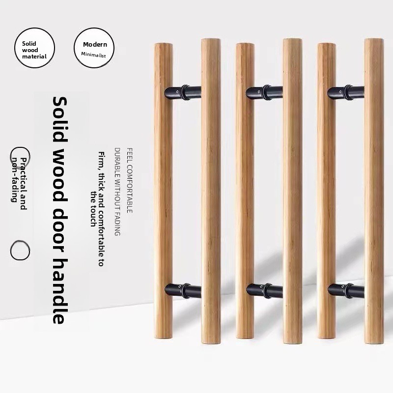 Modern Wooden Sliding Door Frame Satin Finish Aluminium Alloy Solid Wood Handle 3-Year Warranty Horizontal Hand Hotel Total