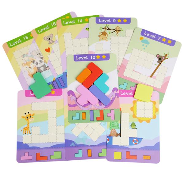 Montessori Wooden Thinking Block Puzzle Children Building Blocks Flat Board Baby Early Teaching Intelligence Toys for Toddler