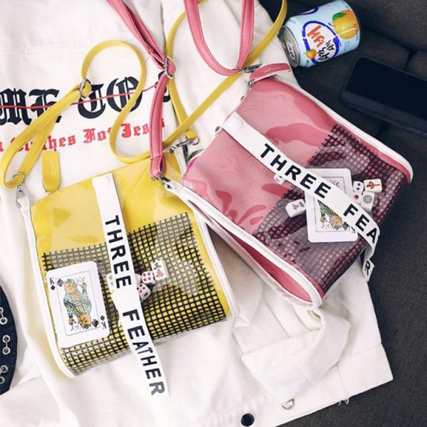 Japanese custom pu transparent bag creative bag street photo personality single shoulder diagonal bag