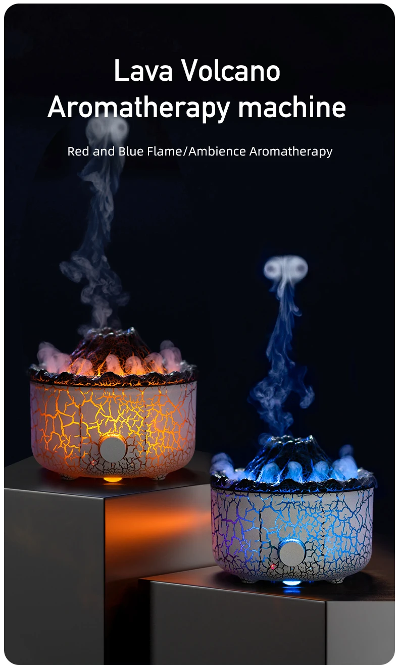New Yoga Fire Lamp Essential Oil Diffuser Jellyfish Volcano Flame Light Humidifier Aroma Diffuser with Remote Control