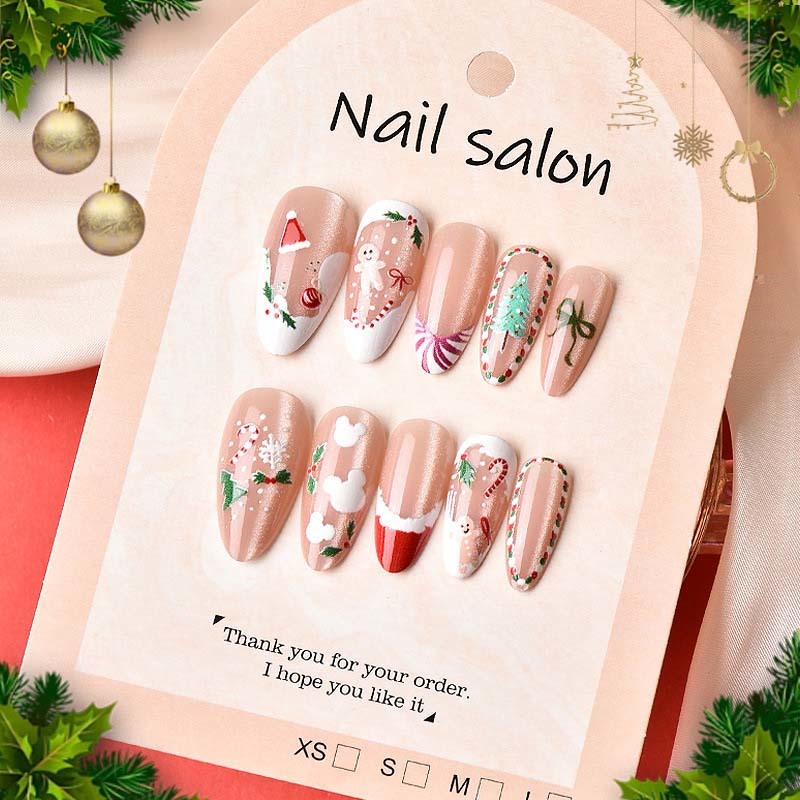 wholesale Medium Almond Holiday Artifical Nails Christmas Long lasting