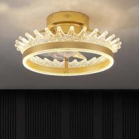 Gold Round Flush Mount Ceiling Fan Light , 6 Speed Ceiling Fan With Remote