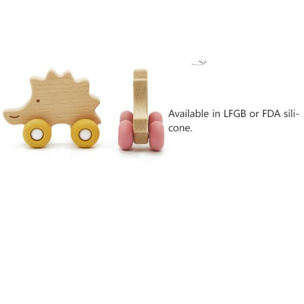 Beech Wood Hedgehog Car Personalised Baby Rattle Food Grade Silicone