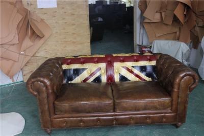 Durable Small 2 Seater Brown Leather Sofa Bed Vintage Union Jack Genuine Love Seat