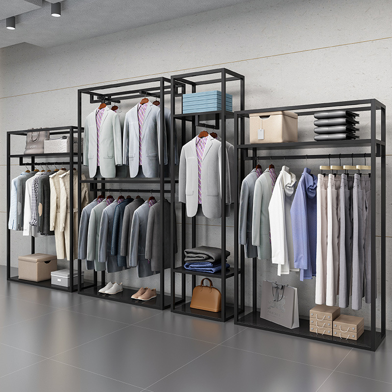 HOT Sales Black Modern Double Tier Aluminum Durable Space-Saving Clothing Stand Display Organizer Rack 5-10kg Load Capacity