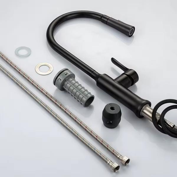 Kitchen Sink Faucet Brass Single Handle Hot Cold Water Mixer Flexible Hose Pull Out Tap