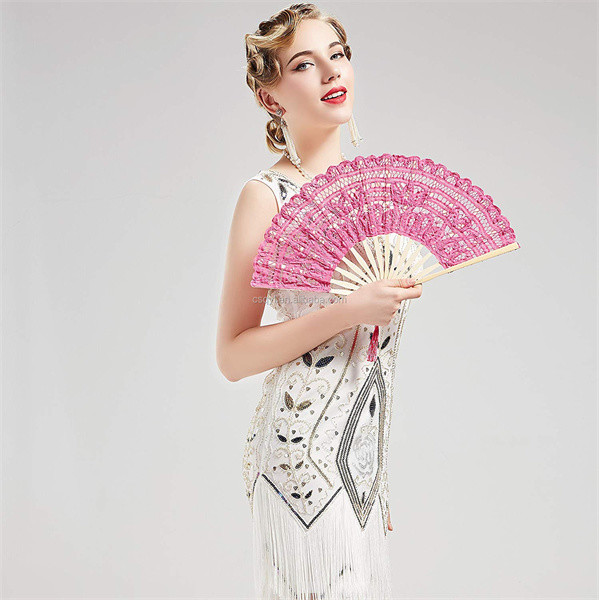 Встали на сторону двойником, который Handmade бамбуковый вентилятор складчатости шнурка вентилятора 21cm 27cm для благосклонности свадьбы