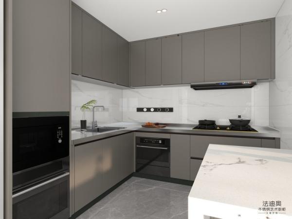 Fadior Brown Color Stainless Steel L-Shaped Kitchen Cabinets With Full-Height Design