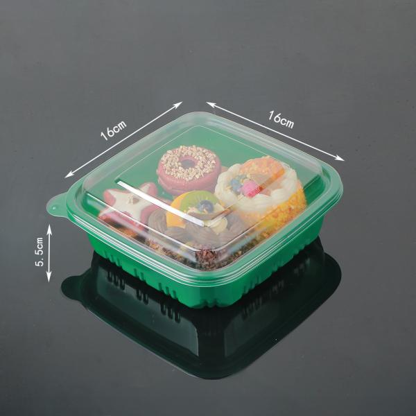 Clear/Green Virgin Food Grade PET 16*16*6cm Plastic Pastry Container With Lid