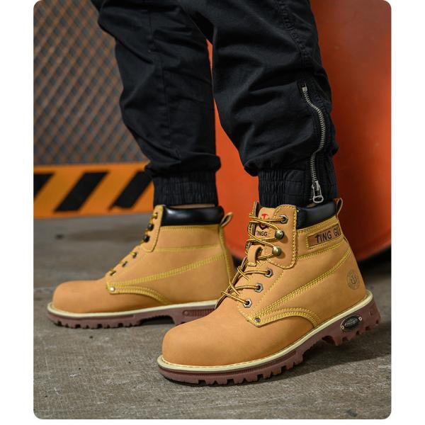 Botas de seguridad de cuero de fibra microfibra negra Botas de trabajo de tendón de res Zapatos de suela para hombres