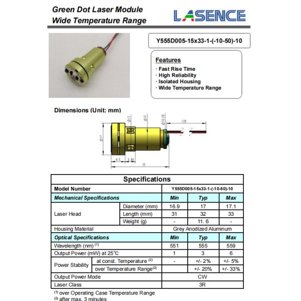 120° Fan Angle 555nm Laser Level Module for -10 to 50C Temperature Range and Solution