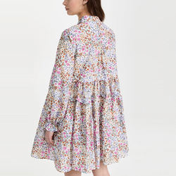 High Waisted Casual Floral Maxi Dress Long Sleeve Ruffle Trim Elegant