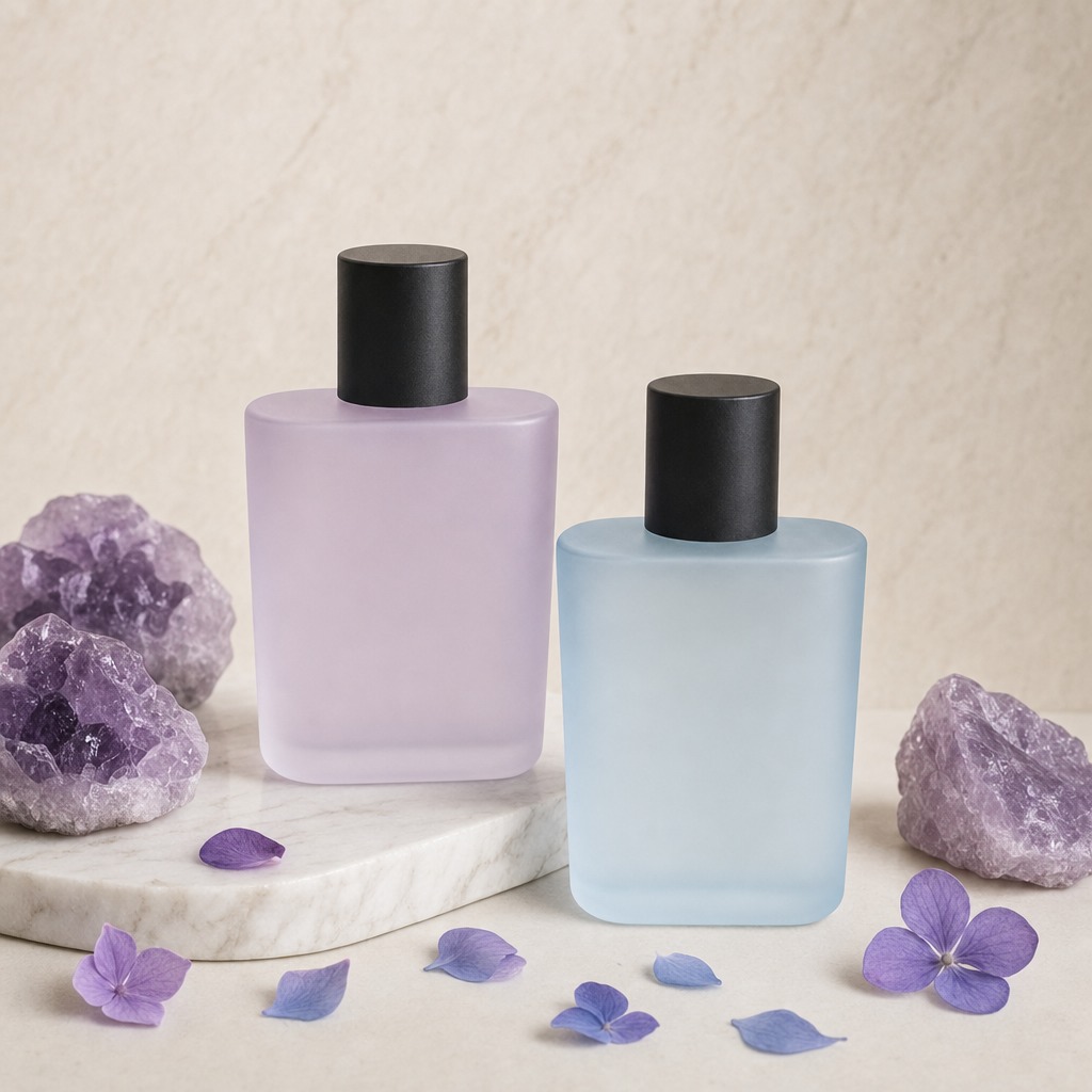 100ml Glass Perfume Bottles Cylinder Cap Spray Square Empty Crimp Neck
