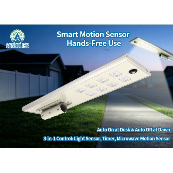 Smart All in One Solar LED Street Light Auto Dusk Dawn, Microwave Sensing Energy Saving, IP65 Weatherproof