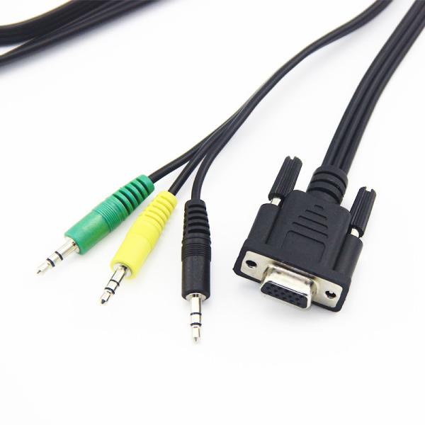 RS232 Serial DB15 D Sub 15 Cable 3*3.5MM VGA Male To Male Cable