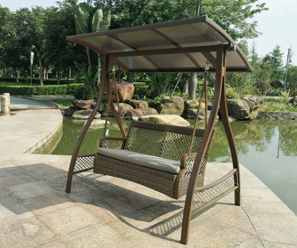 2 Seat Porch Patio Garden Swing Chair With PE Rattan Seat And Aluminium Alloy Frame