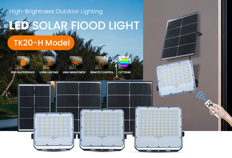 TK20‑H LED Solar Flood Light, New‑Generation White‑Chassis Split Solar Floodlight, IP65 Waterproof, Remote & PIR Sensor, CCT/RGB Optional, Home & Medium‑Project Outdoor Solar Lighting
