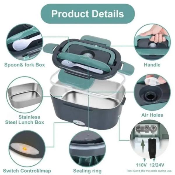 1.5L Capacity Stainless Steel Electric Food Warmer Lunch Box For Your On-the-Go Meals