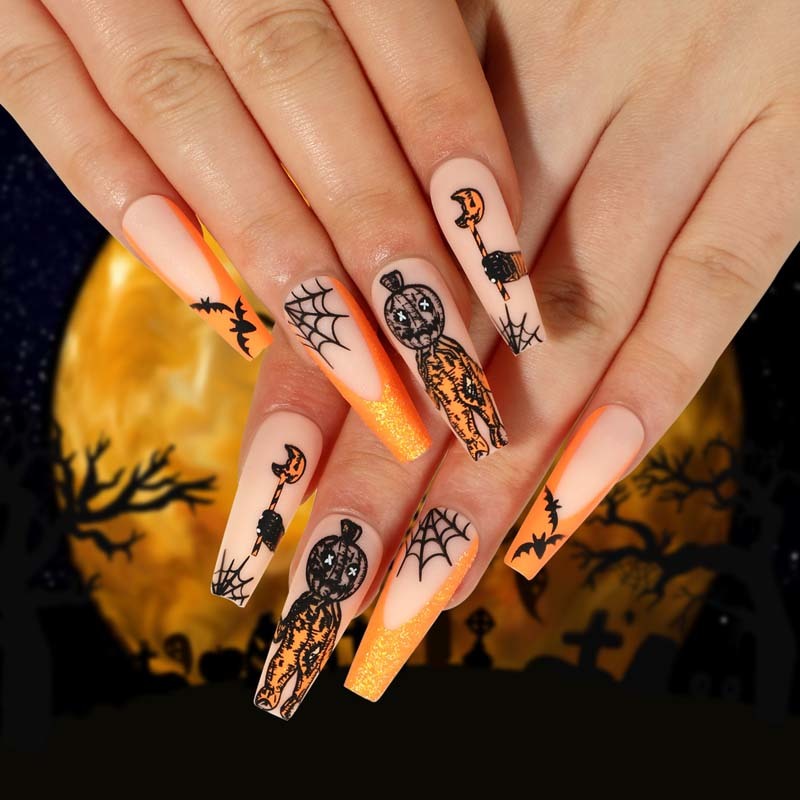 Wholesale Halloween Holiday Press On Nails Ghost Pumpkin Spider Web Design OEM
