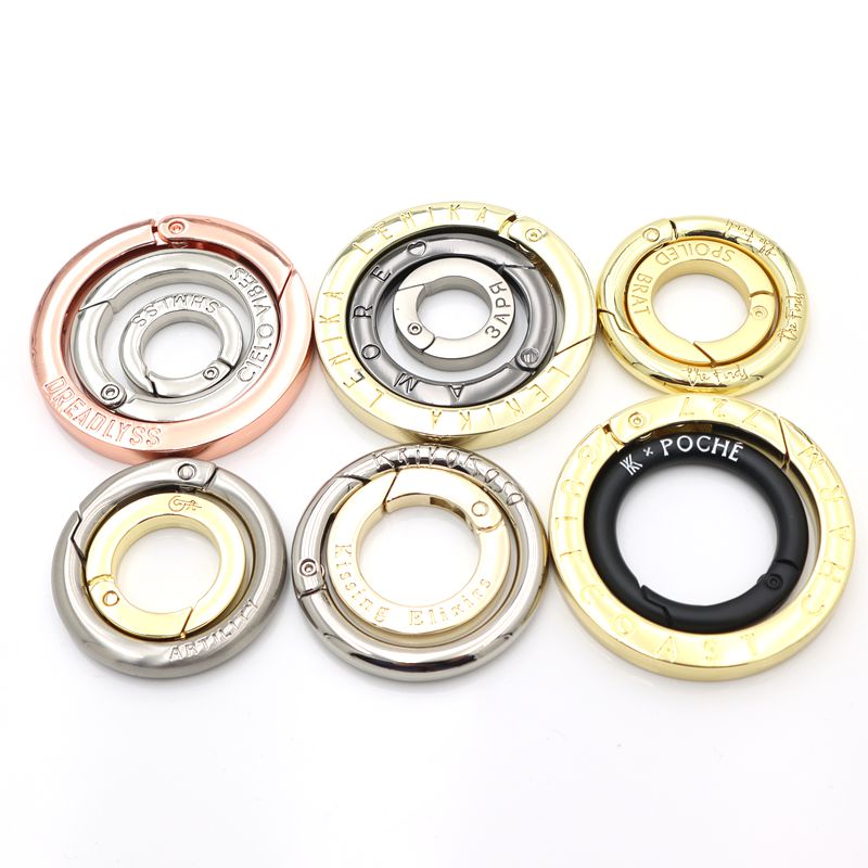 Custom Spring Ring Buckle Zinc Alloy Metal Open O Ring, OEM ODM Embossed Logo Spring O‑Ring, Custom Engraved Metal Snap Ring for Handbag Hardware Accessories