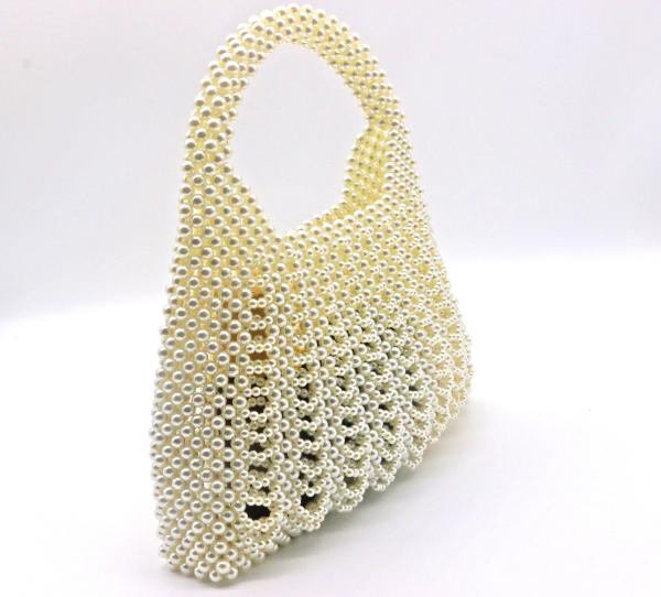 Fashion White Pearl Handbag Hand Woven For Women 23cm Height 22cm Length