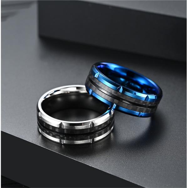 Anillos de moda de acero inoxidable para hombres de alto pulido Joyería epoxi Anillos de incrustación de fibra de carbono