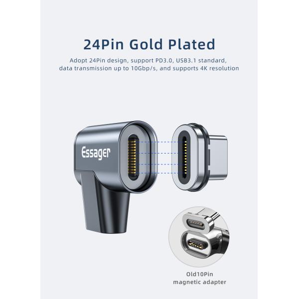 Essager 2021 7-Turn Magnetic 24 Pin Type C OTG USB 3.0 Adapter Support 100W Fast Charge  USB 3.1 Data Transfer OTG USB Adapter