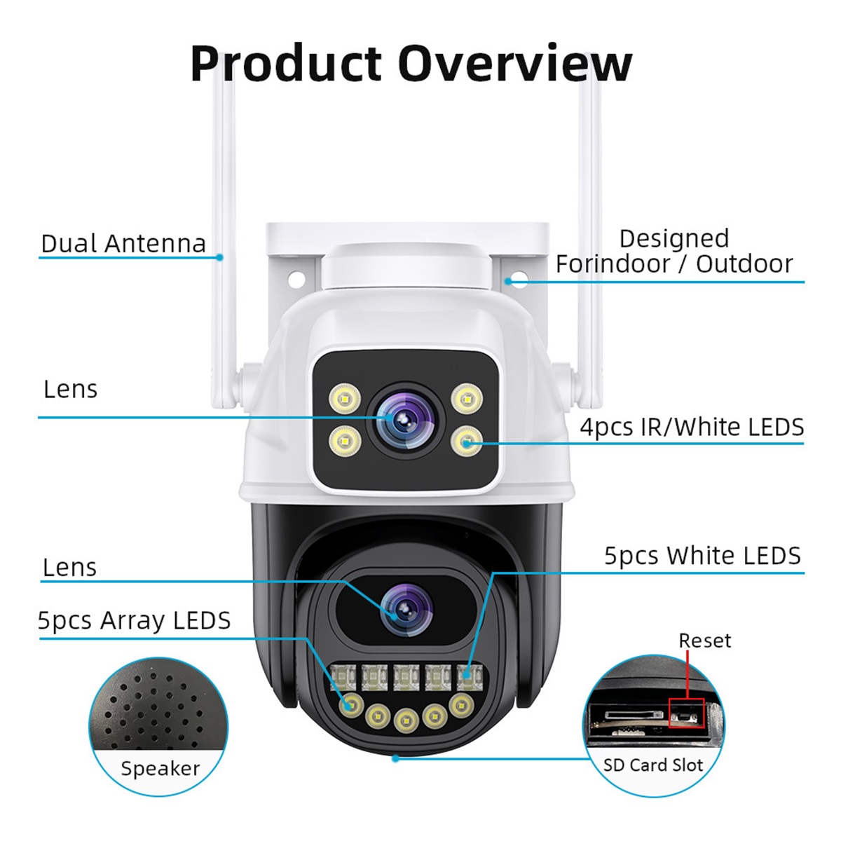 Good Quality 4MP Dual Lens CCTV IP Camera PTZ Security Waterproof Outdoor WIFI Two-Way Audio Cloud Storage Human Detect Track