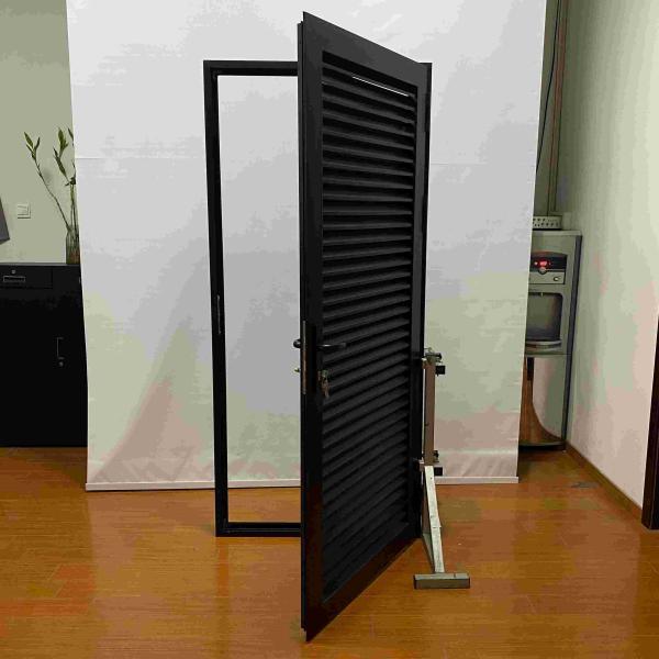 Lock System Customized Aluminium Double Hinged Doors Aluminum Blade Shutter Door Black
