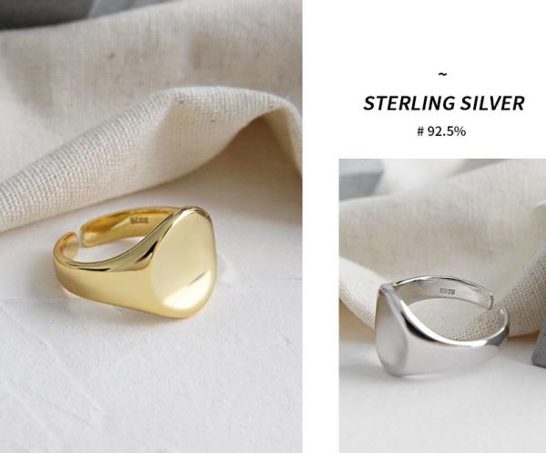Lanciashow Gold Plated 925 Sterling Silver Jewellery Oval Open Ring For Women Concave Shape