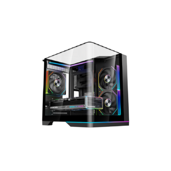 4-RAPTOR Mid-Tower Gaming PC Case,Dual Curved Tempered Glass, SPCC 0.5mm, Supports 330mm VGA / 240mm AIO, USB 3.0+Audio