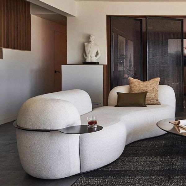 High density and high resilience foam 45 to 65 percent modern art round lounge sectional boucle velvet curved modular sofa