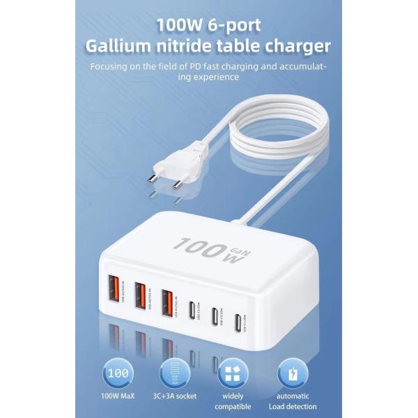 100 Вт многоразовое зарядное устройство USB 6 портов Hub QC3.0 Телефонная зарядная станция