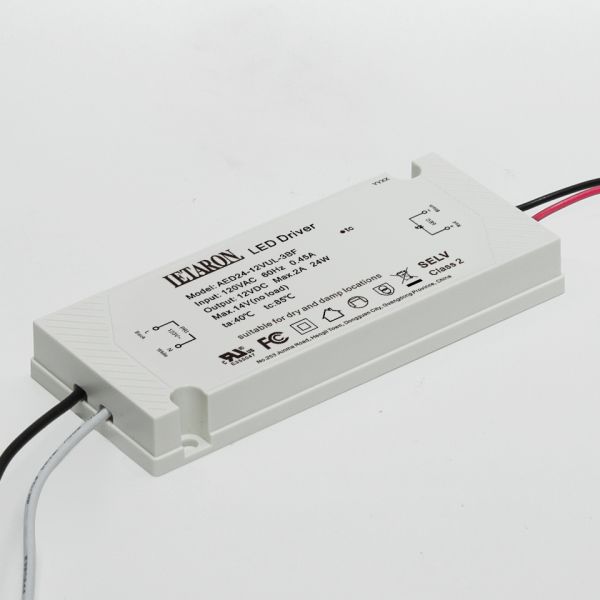UL Listed 24W LED Driver for Bathroom Mirror & Under Cabinet Lights, 12V/24V Class II