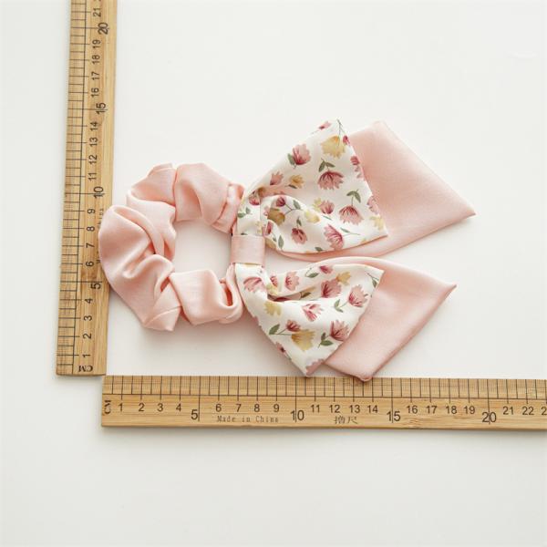 Floral double bow scrunchie girls lady rubber band high appearance horizontal tie hair rope streamer headstring