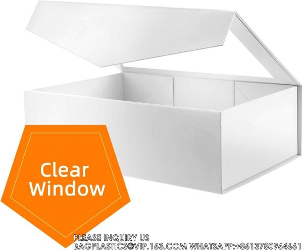 Large Clear Gift Box With Window, 13.5x9x4.1 Inches White Gift Box For Present Contains Ribbon, Card, Bridesmaid