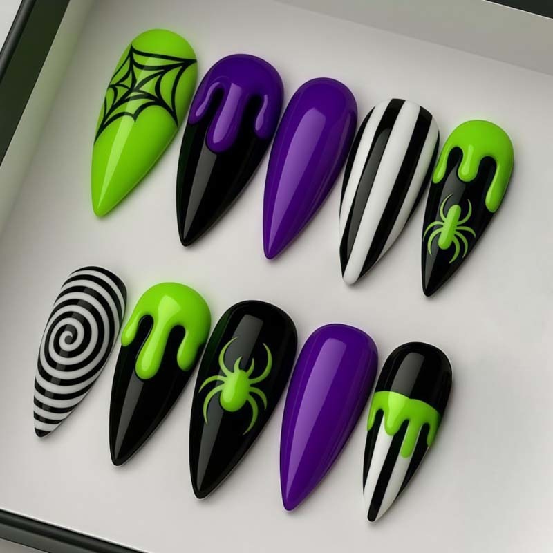 Halloween Wholesale holiday Press On Nails Spider Ghost Pumpkin Skeleton Short