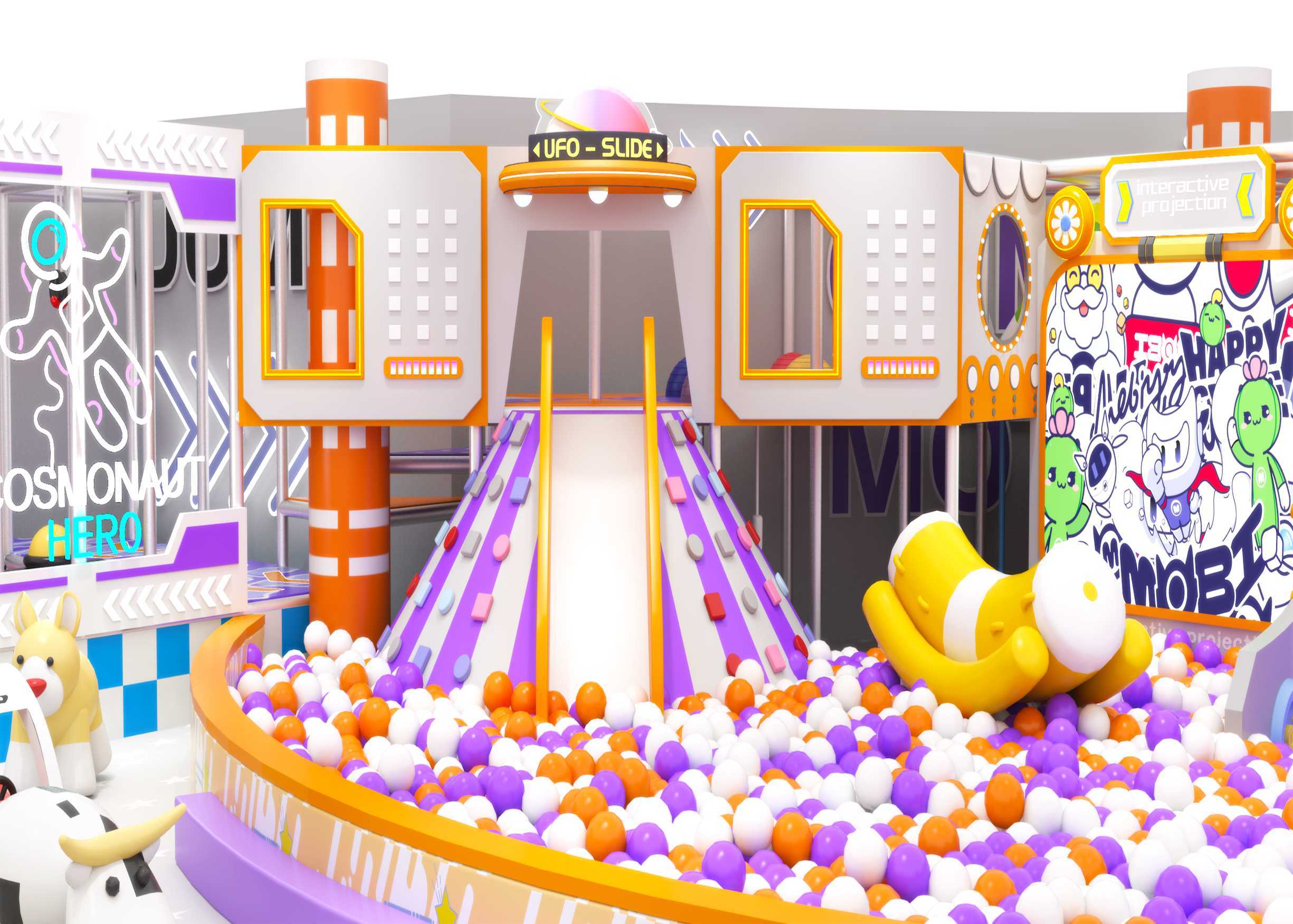 Purple‑Orange Tech‑Steam Themed Indoor Soft Play & FEC Park