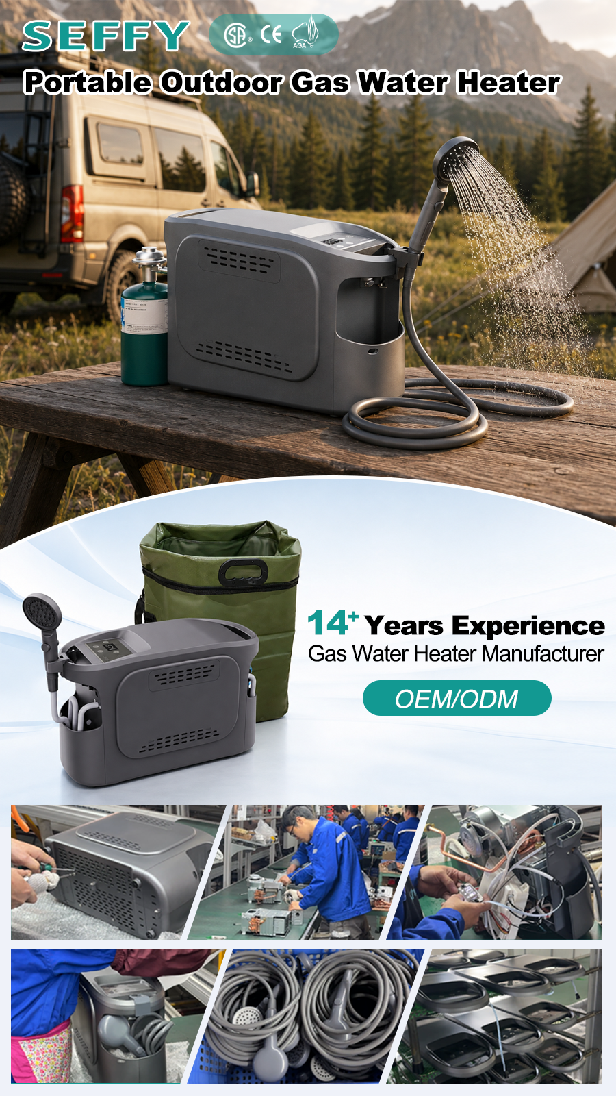 Portable Gas Water Heater with Dual Power 5200mAh Battery and USB Charging Compatible with Car and Type C for Outdoor Camping and Home