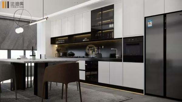 Fadior Stainless Steel Matte Black Kitchen Cabinet  With Integrated Island Counter Stainless Steel